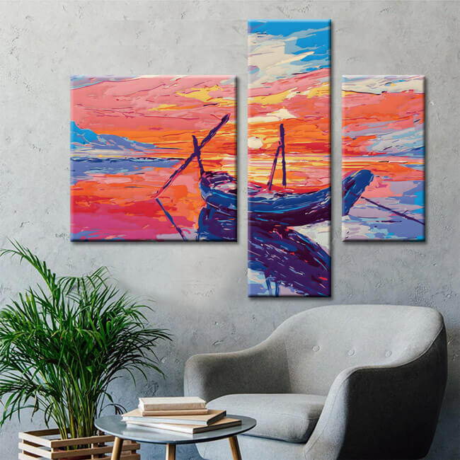 Painting by numbers nature art boat at the sea I 3-piece
