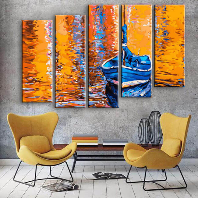 Painting by numbers nature art boat at the lake II 5-piece