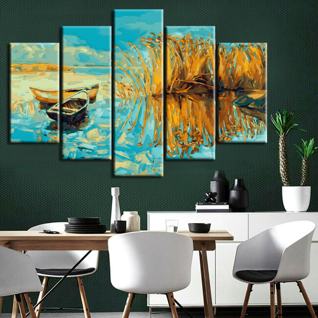 Painting by numbers nature art boat at the sea II 5 pieces
