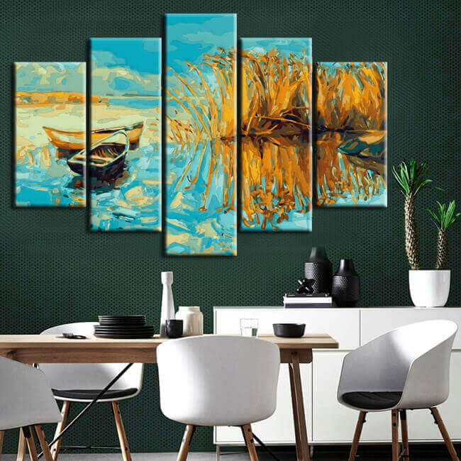 Painting by numbers nature art boat at the sea II 5 pieces