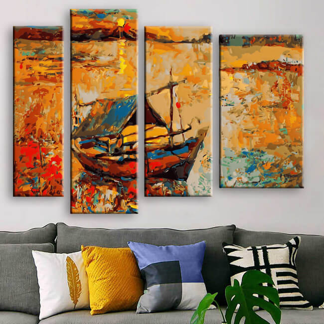 Painting by numbers nature art houseboat 4 pieces