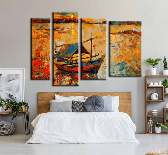 Painting by numbers nature art houseboat 4 pieces