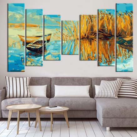 Painting by numbers nature art boat at the sea 7 pieces