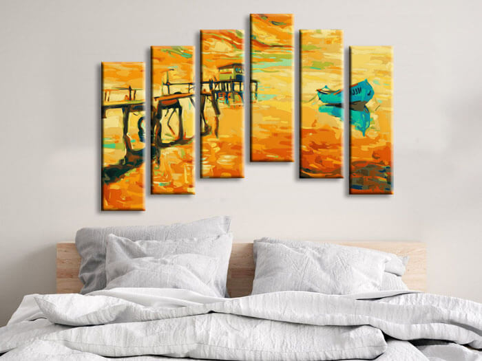 Painting by numbers nature art boat at the lake 6 pieces