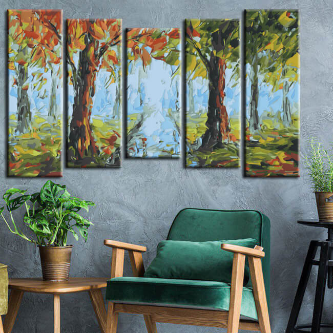 Painting by numbers nature forest landscape 5 pieces