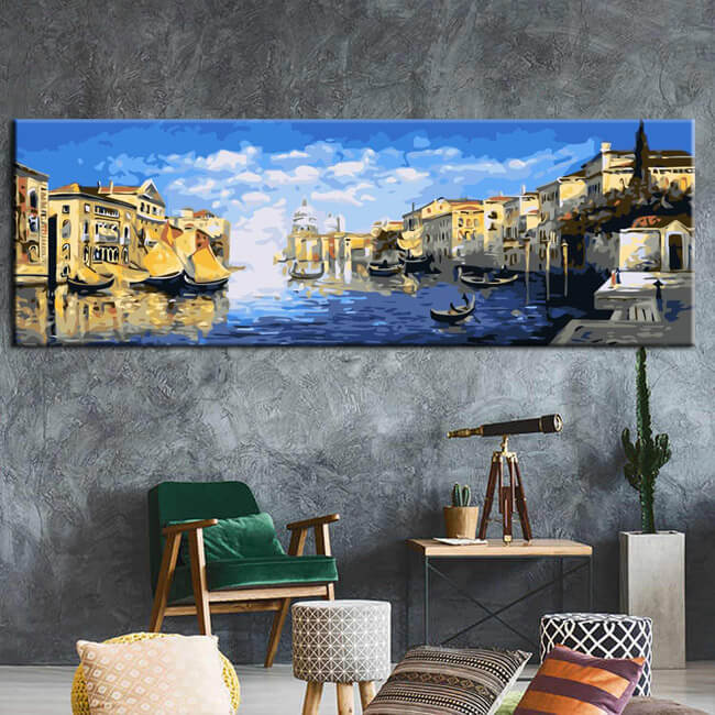 Painting by numbers city at the Mediterranean Sea Panorama