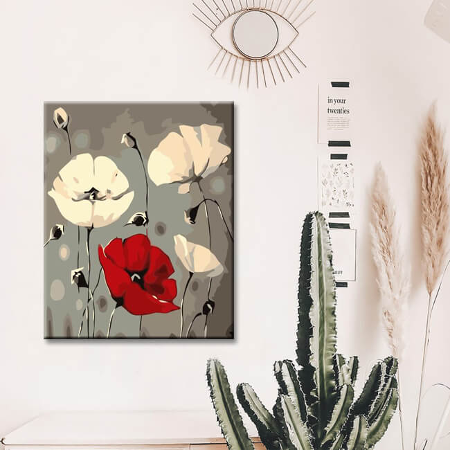 Paint by Numbers red white poppies