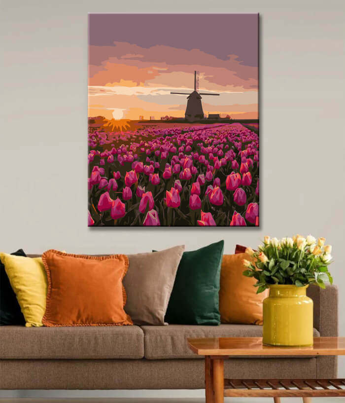 Paint by numbers Netherlands Holland Tulips Windmill