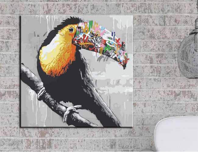 Painting by numbers art toucan with graffiti beak