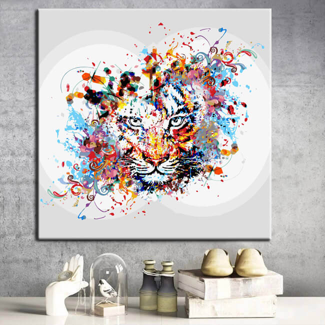 Painting by numbers art lion head with graffiti