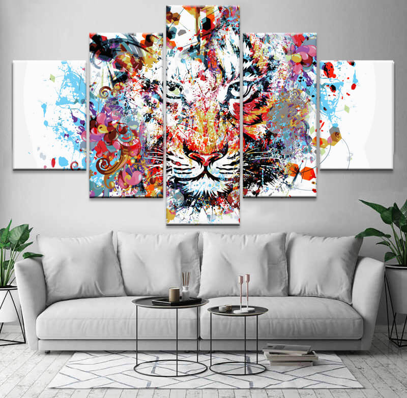 Painting by numbers art lion head with graffiti 5 panel