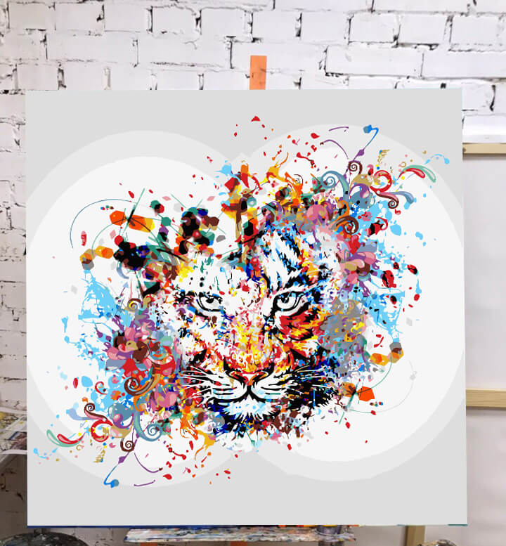 Painting by numbers art lion head with graffiti