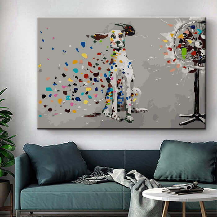 Painting by numbers art Colorful dots fly away by fan