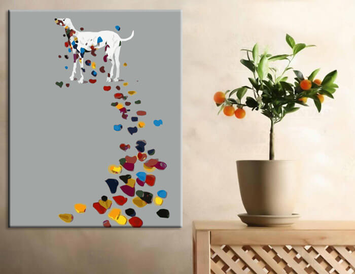 Malen nach Zahlen Kunst Stehender Hund mit Bunten Blättern