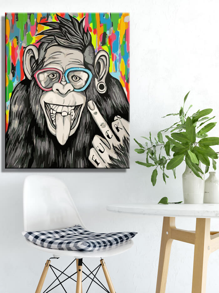 Painting by numbers art animal funny monkey with glasses