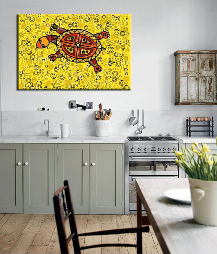 Paint by Numbers Art Animal Brown Turtle on Yellow Background