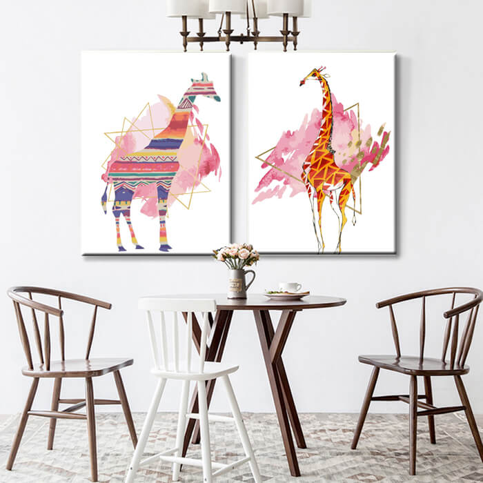 Painting by numbers art animal giraffe with colorful horizontal stripes