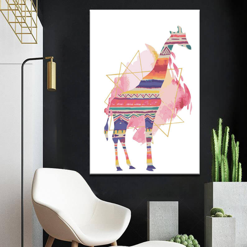 Painting by numbers art animal giraffe with colorful horizontal stripes