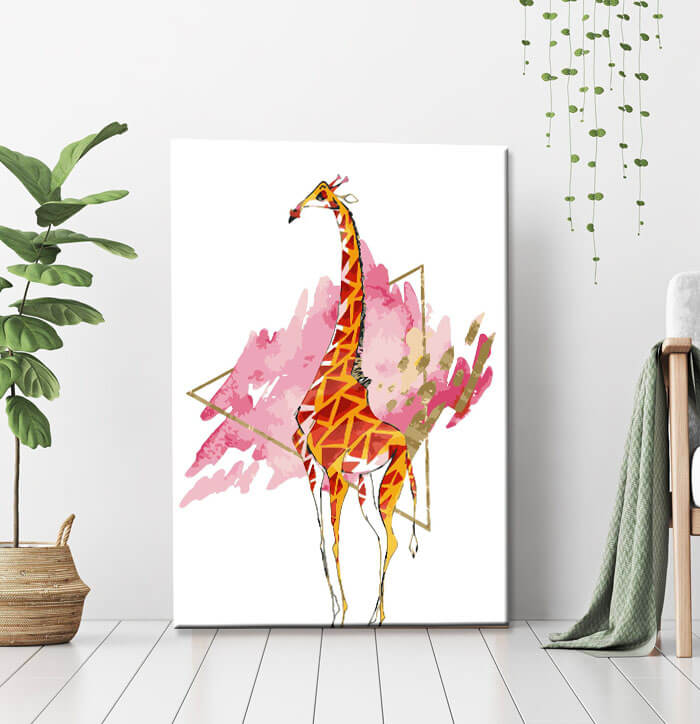 Malen nach Zahlen Kunst Tier Giraffe vor rosa Hintergrund