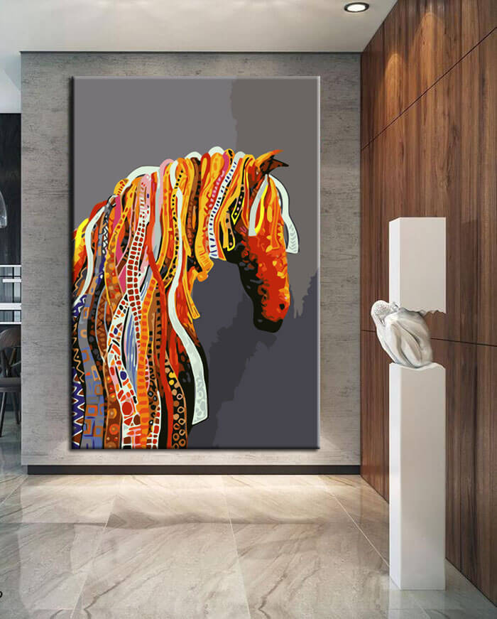 Painting by numbers art animal horse with colorful mane