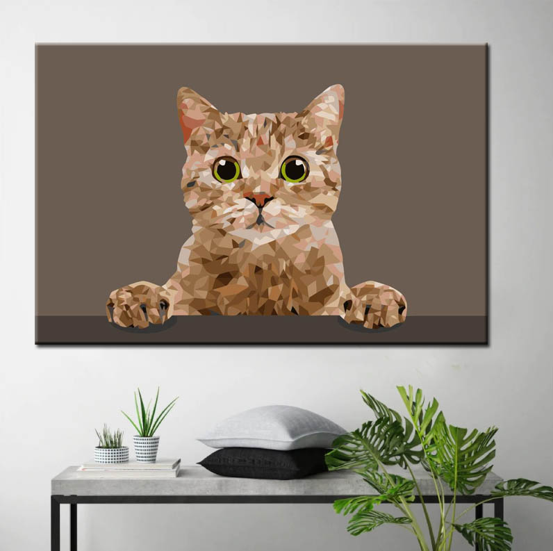 Painting by numbers art animal cat looks at one