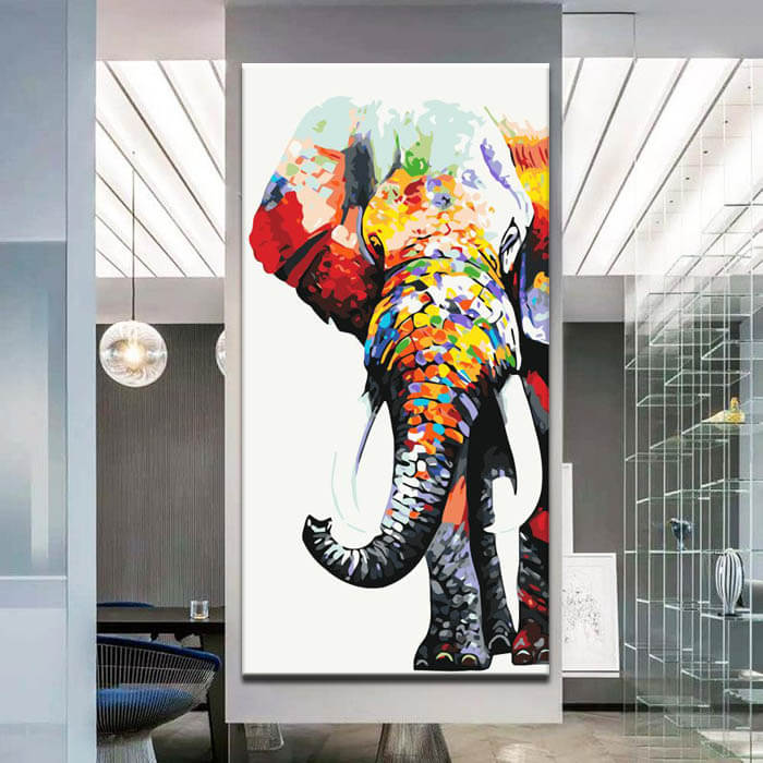 Malen nach Zahlen Kunst Tier Elefant mit Buntem Kopf und Rüssel