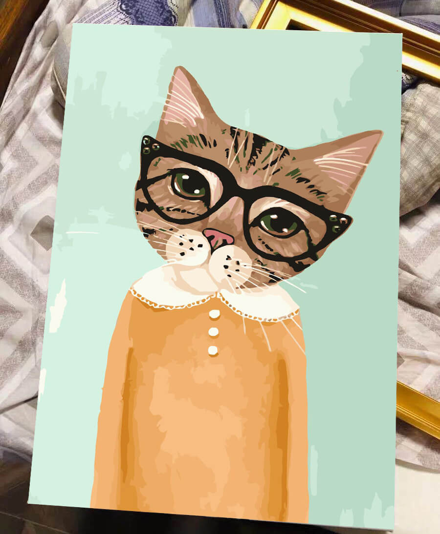 Painting by numbers art animal cat wearing glasses
