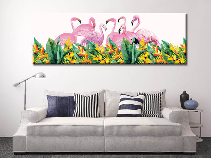 Malen nach Zahlen Kunst Tier Flamingos auf der Wiese