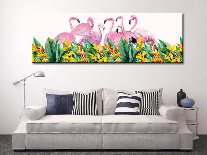 Painting by numbers art animal flamingos on the meadow