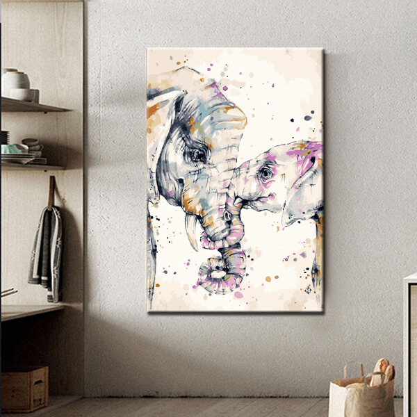 Painting by numbers art animal elephant mom with her baby