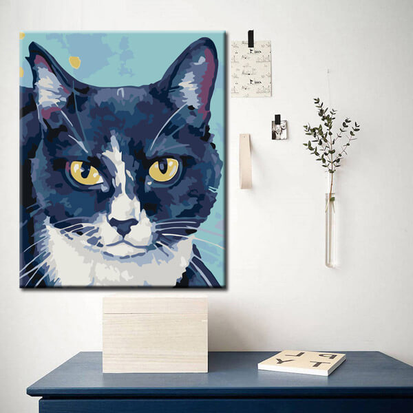 Painting by numbers art animal black and white cat head