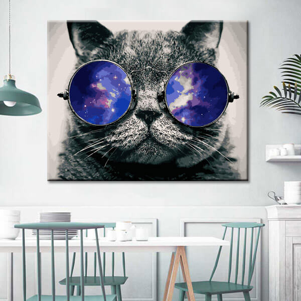 Painting by numbers cat with glasses