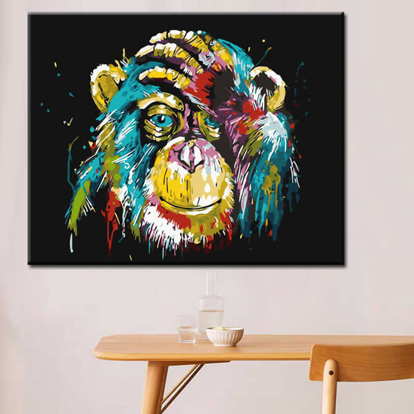 Painting by numbers colorful monkey holding his hand on his head