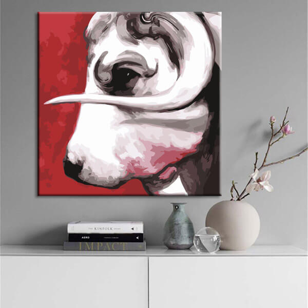 Painting by numbers art animal White bull on red background