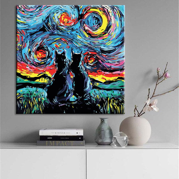 Painting by numbers Two cats under colorful sky