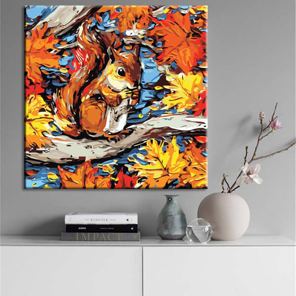 Painting by numbers animal squirrel on autumn tree