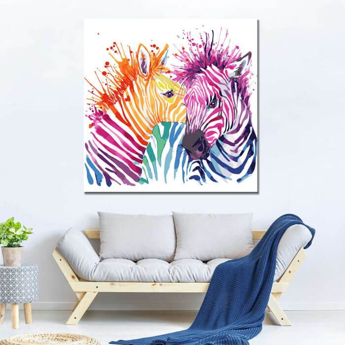 Malen nach Zahlen Kunst Tier zwei bunt gestreifte Zebras