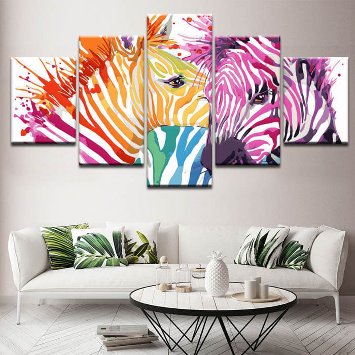 Painting by numbers art animal two colorful striped zebras 5-piece
