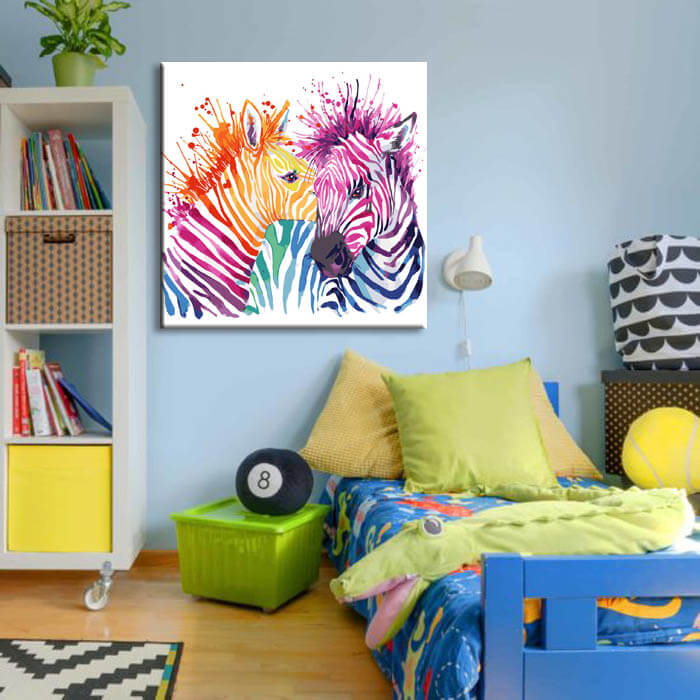 Malen nach Zahlen Kunst Tier zwei bunt gestreifte Zebras