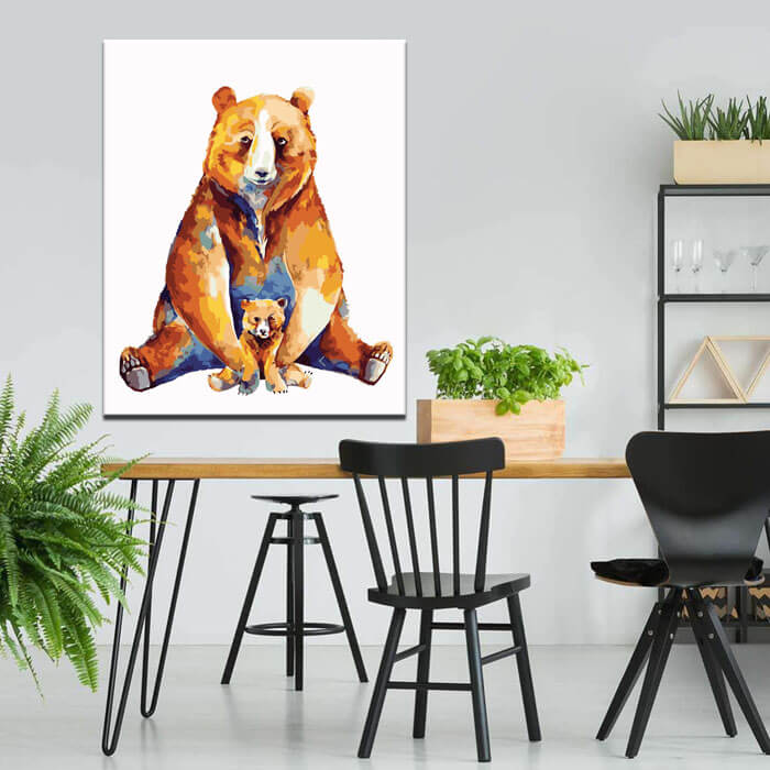 Malen nach Zahlen Kunst Tier Bärenmama mit Bärenbaby