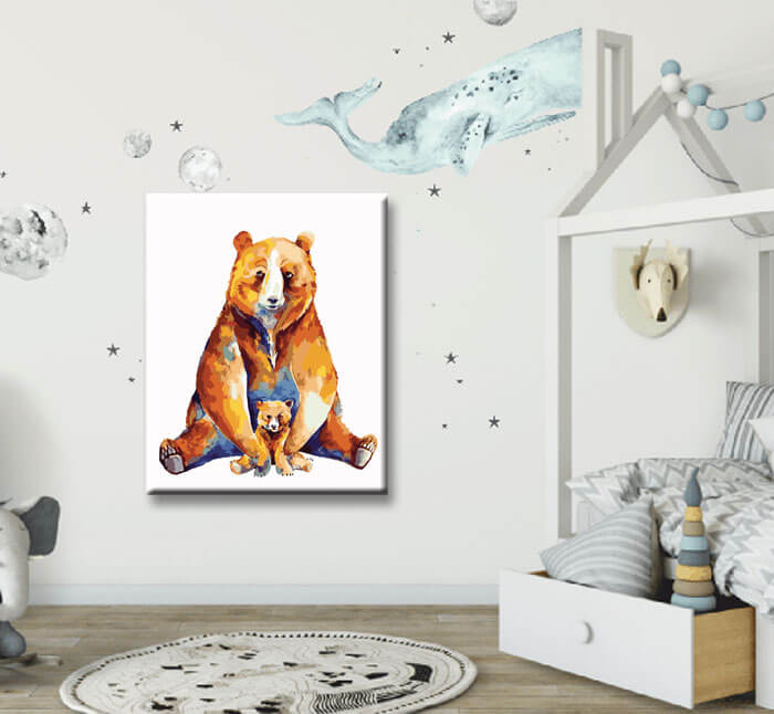 Painting by numbers art animal bear mother with bear baby