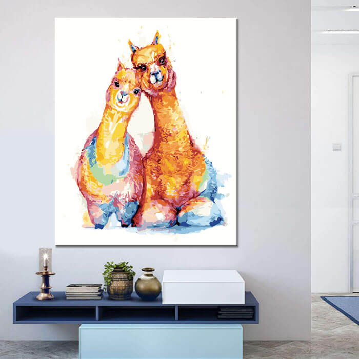 Painting by numbers art animal two cuddling alpacas