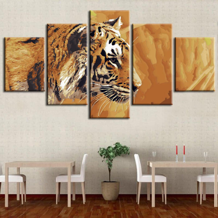 Painting by numbers art animal tiger in the savannah 5-piece