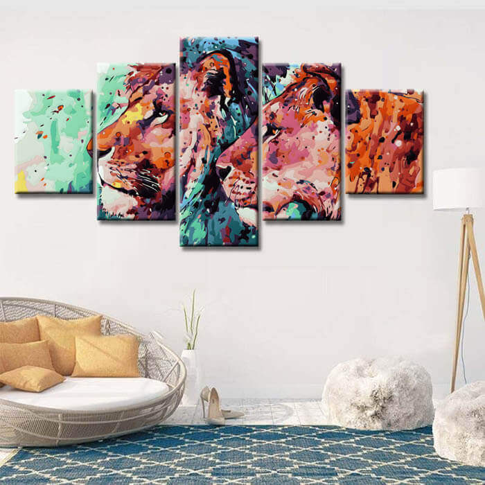 Painting by numbers art animal two lion profiles with color differences 5-piece