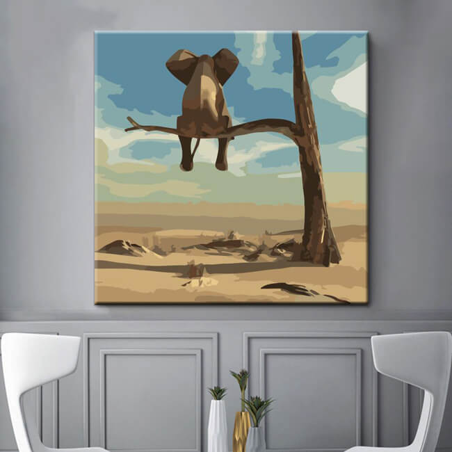 Painting by numbers elephant sitting on branch