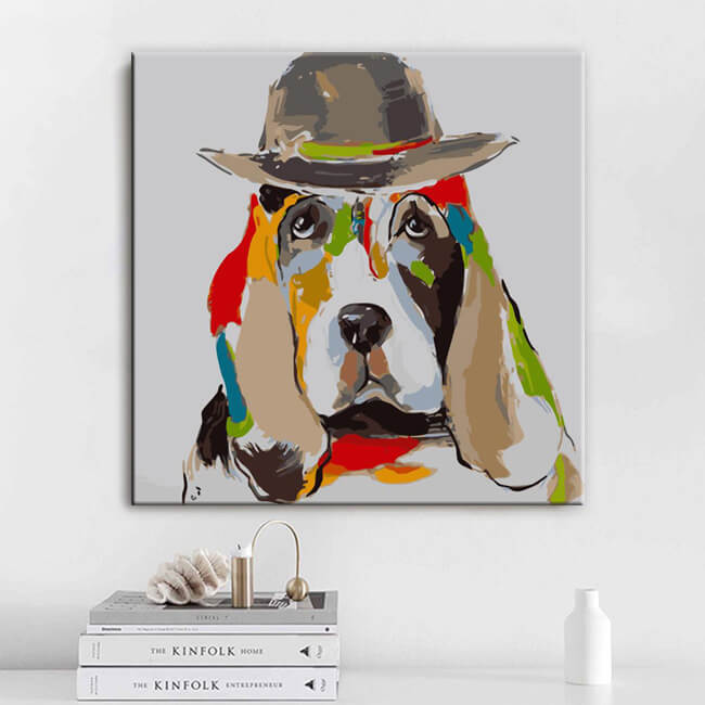 Painting by numbers colorful dog with hat