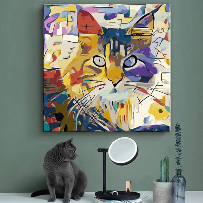 Painting by numbers colorful cat portrait