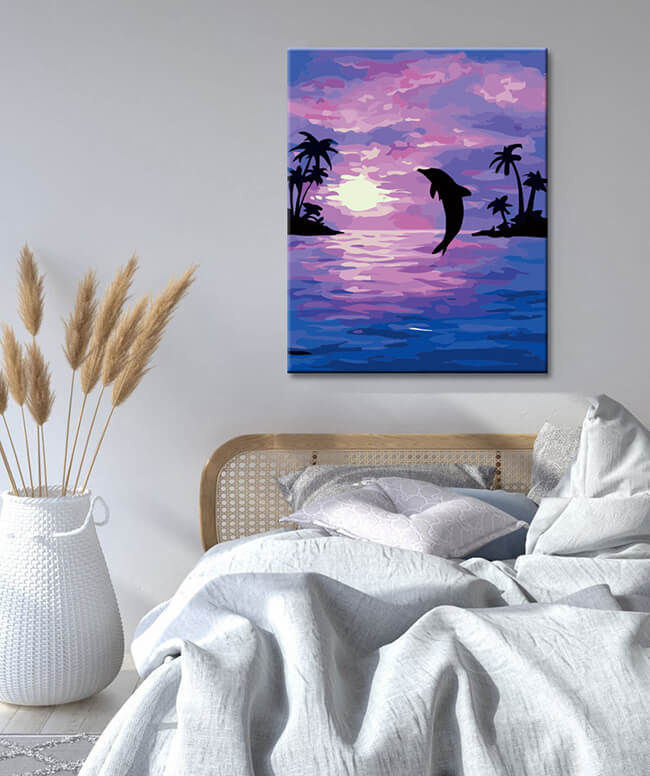 Paint by number art animal dolphin in the evening sun