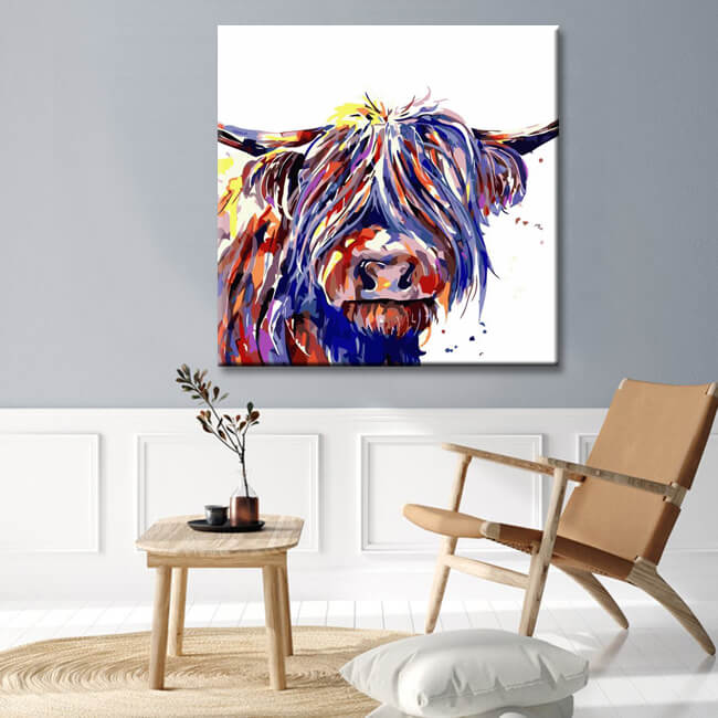 Paint by Numbers colorful highland cow art