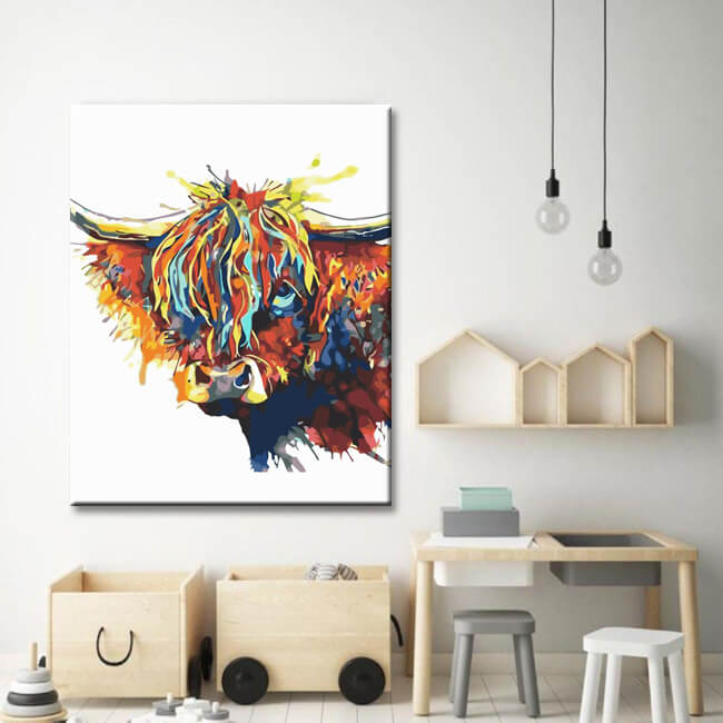 Paint by Numbers highland cow rainbow art